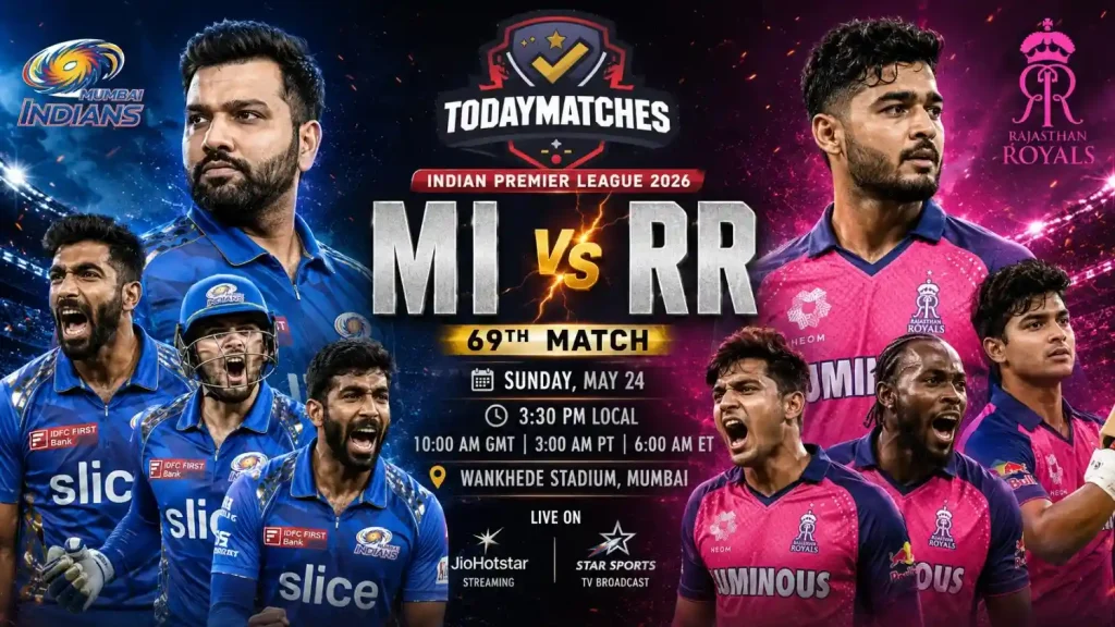 MI vs RR IPL 2026 Match Poster – Wankhede Stadium Mumbai