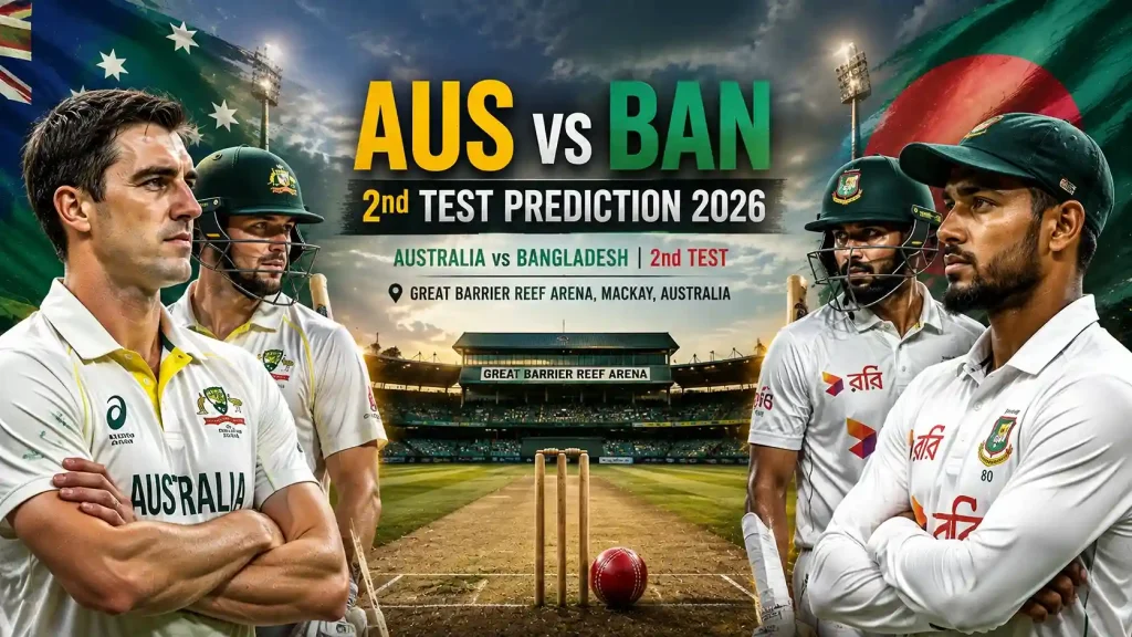 Current image: AUS vs BAN 2nd Test Prediction 2026 at Great Barrier Reef Arena, Mackay – TodayMatch.
