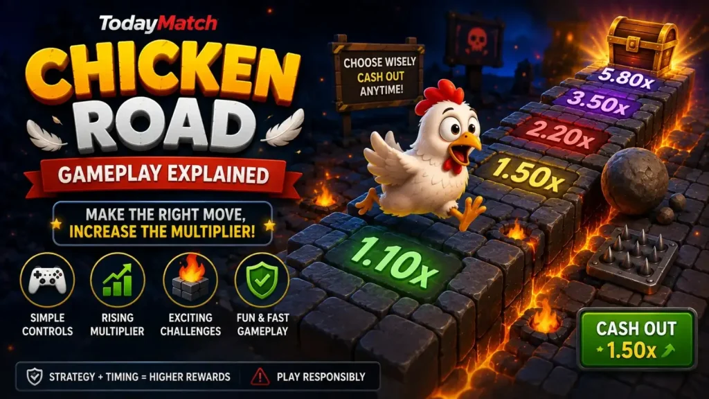 TodayMatch Chicken Road gameplay with challenges, rising multiplier and cash out